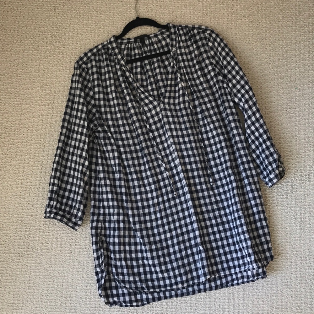 JCrew 100% Linen Gingham Top - M - Picture 3 of 6